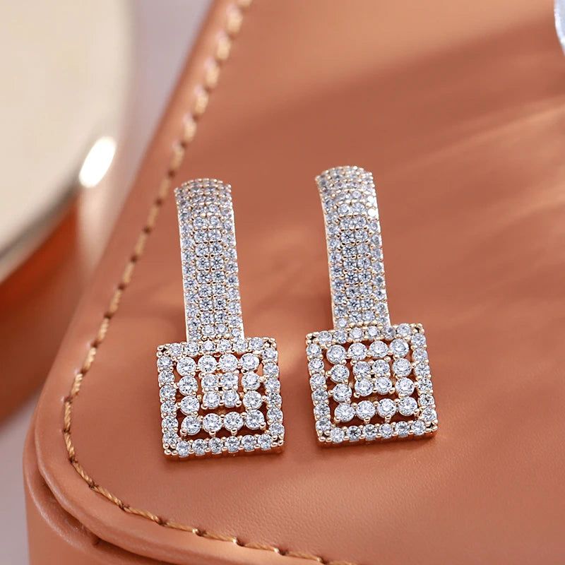 Popular Vintage Square Rose Gold Earrings with Natural Zircon