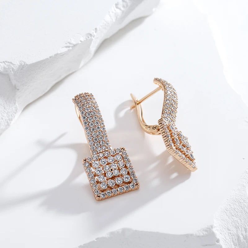 Popular Vintage Square Rose Gold Earrings with Natural Zircon