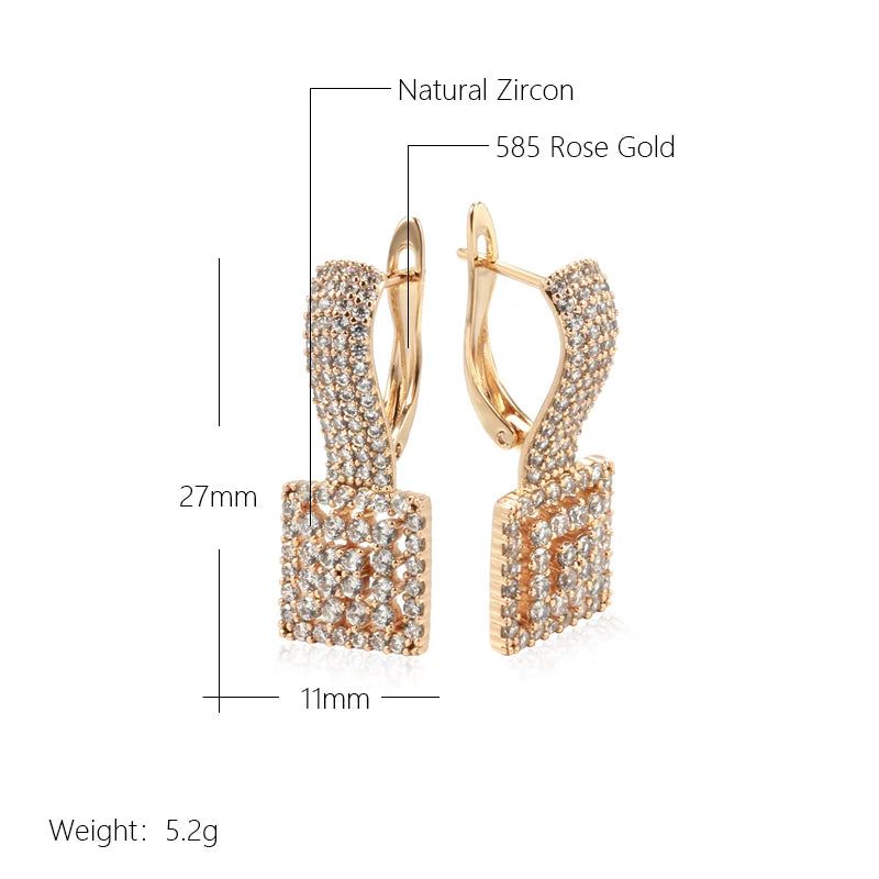 Popular Vintage Square Rose Gold Earrings with Natural Zircon