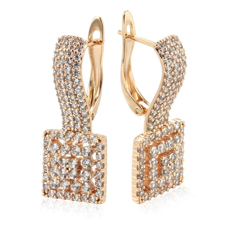 Popular Vintage Square Rose Gold Earrings with Natural Zircon