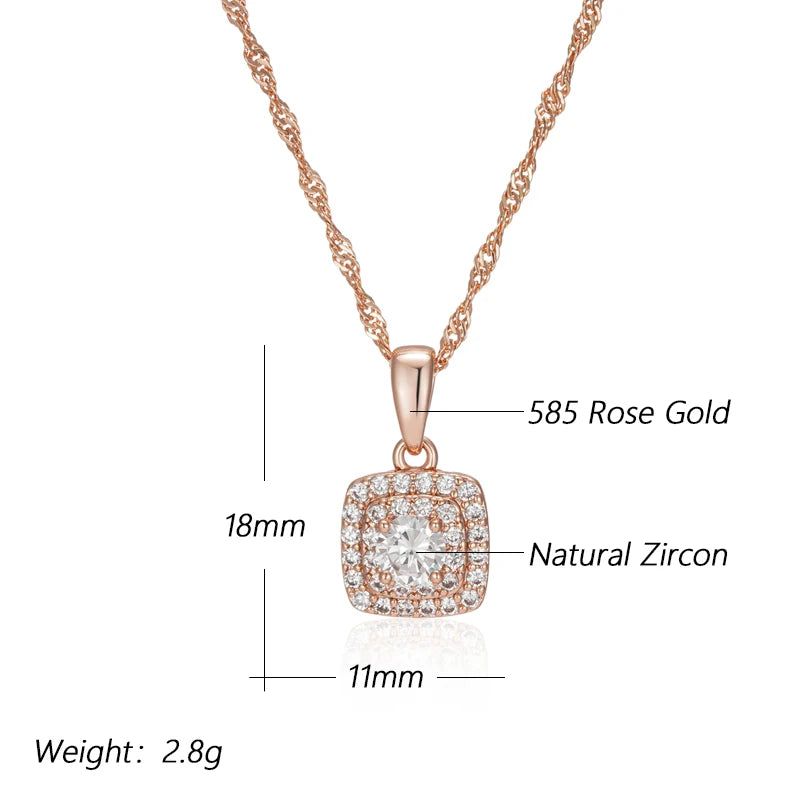 Popular Vintage Square Zircon Pendant Necklace in 585 Rose Gold with Crystal Accents