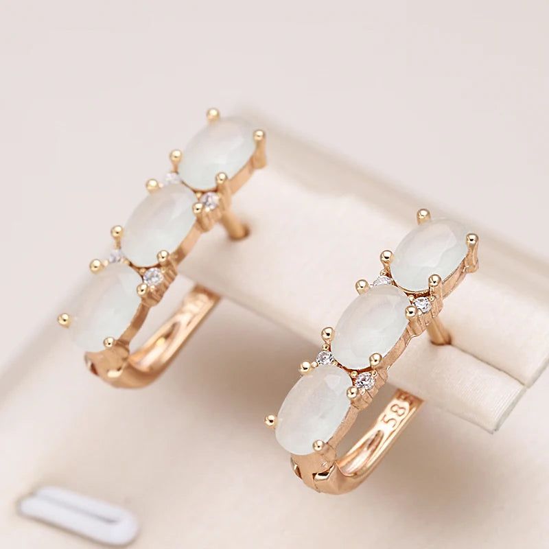 Popular Vintage White Opal Drop Earrings in 585 Rose Gold - Luxury Jewelry Design