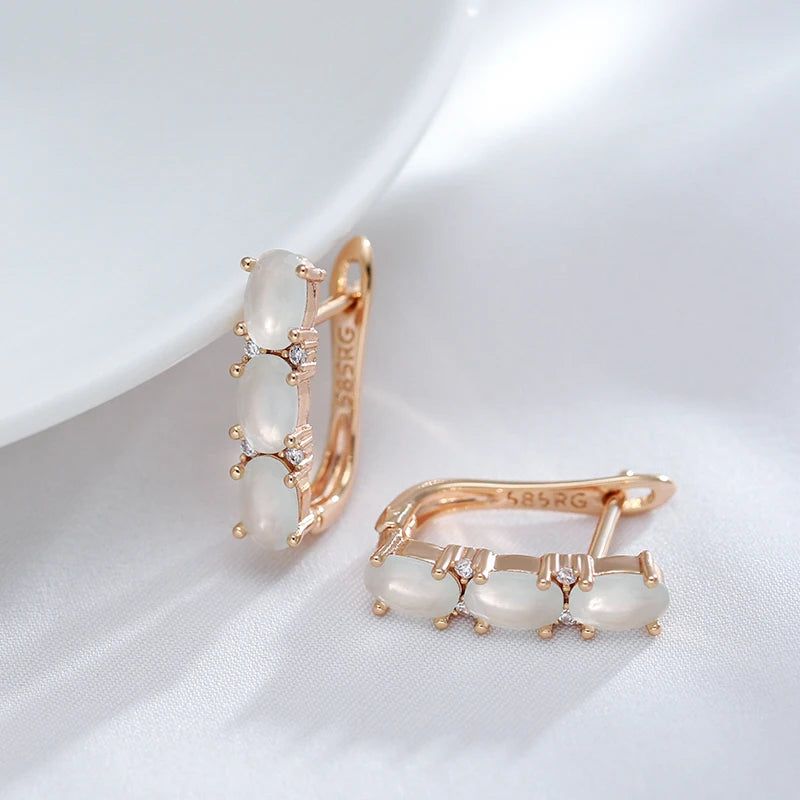 Popular Vintage White Opal Drop Earrings in 585 Rose Gold - Luxury Jewelry Design