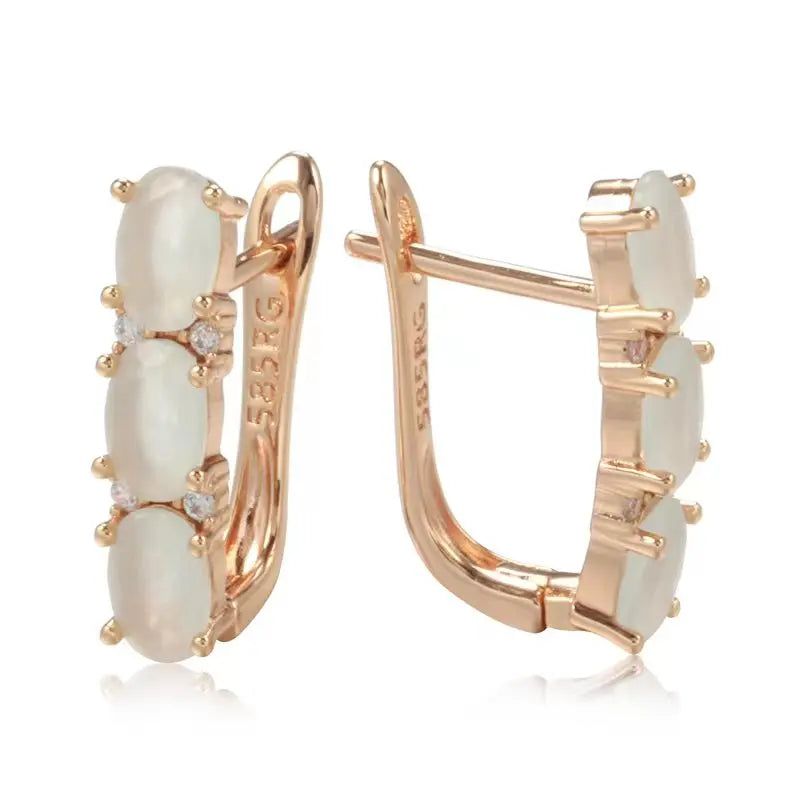 Popular Vintage White Opal Drop Earrings in 585 Rose Gold - Luxury Jewelry Design