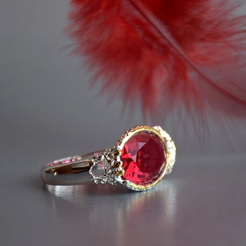 Punk Duck Design Ring with Large Red Zircon Stone - Cute Jewelry Statement Piece