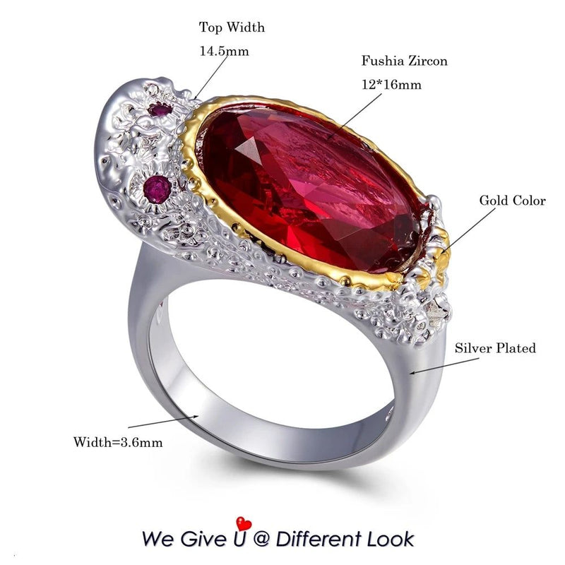 Punk Duck Design Ring with Large Red Zircon Stone - Cute Jewelry Statement Piece