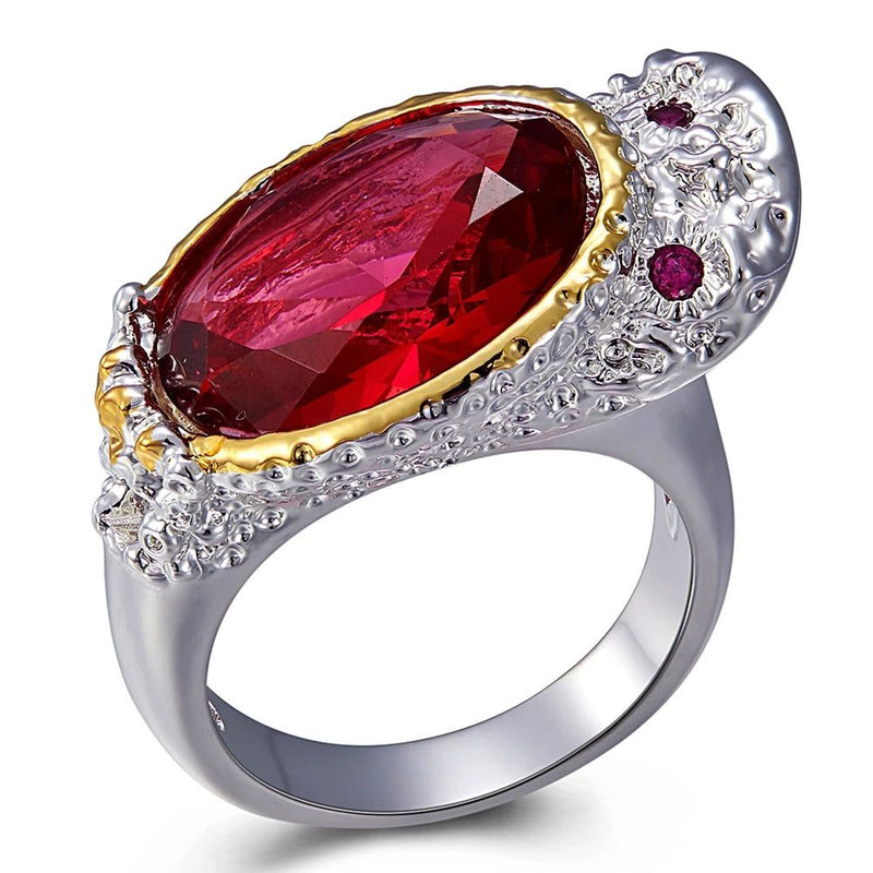 Punk Duck Design Ring with Large Red Zircon Stone - Cute Jewelry Statement Piece