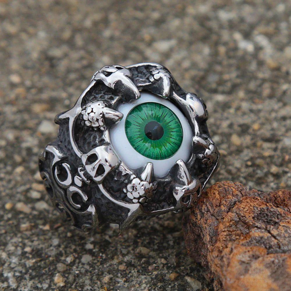 Punk Gothic Dragon Claw Demon Eye Stainless Steel Ring for Men - Unique Hip Hop Fashion Jewelry Gift