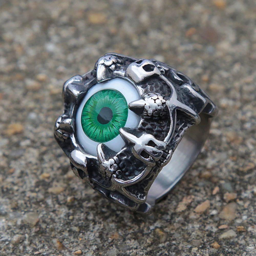 Punk Gothic Dragon Claw Demon Eye Stainless Steel Ring for Men - Unique Hip Hop Fashion Jewelry Gift