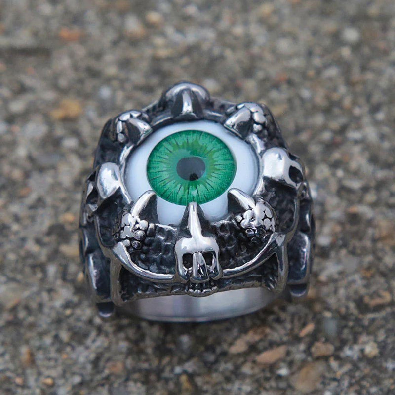 Punk Gothic Dragon Claw Demon Eye Stainless Steel Ring for Men - Unique Hip Hop Fashion Jewelry Gift