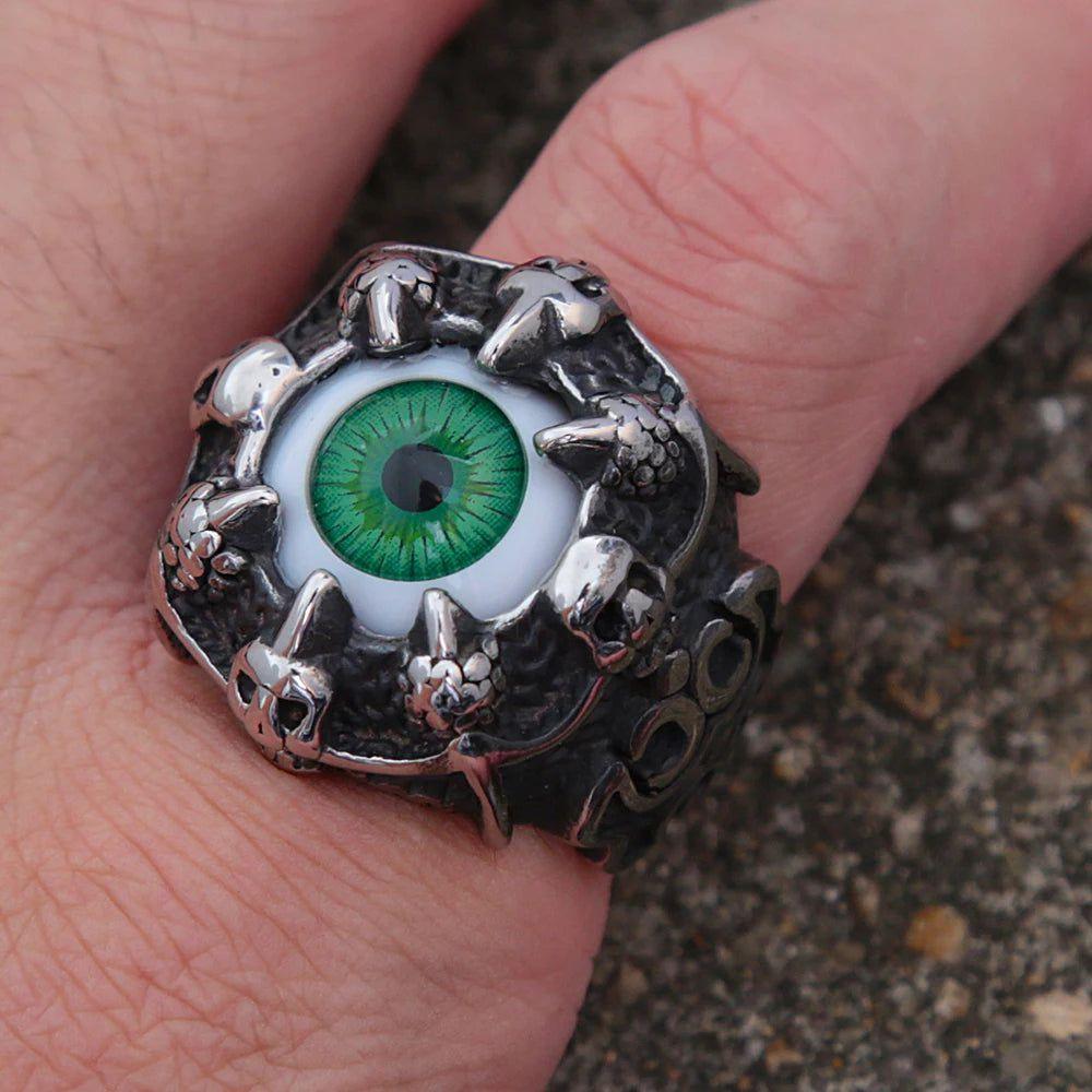 Punk Gothic Dragon Claw Demon Eye Stainless Steel Ring for Men - Unique Hip Hop Fashion Jewelry Gift