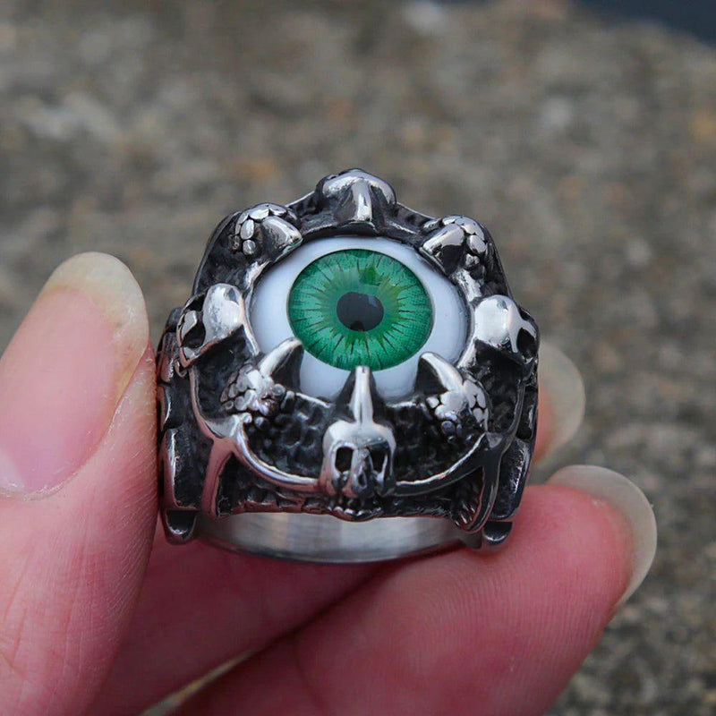 Punk Gothic Dragon Claw Demon Eye Stainless Steel Ring for Men - Unique Hip Hop Fashion Jewelry Gift