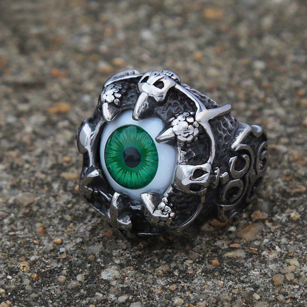 Punk Gothic Dragon Claw Demon Eye Stainless Steel Ring for Men - Unique Hip Hop Fashion Jewelry Gift