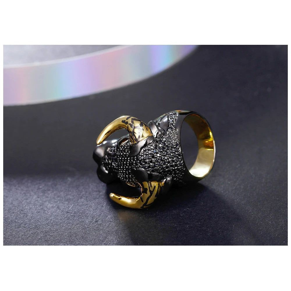 Punk Hip Hop Black Bull Ring with Gold Horns - Unisex Statement Piece for Street Fashion