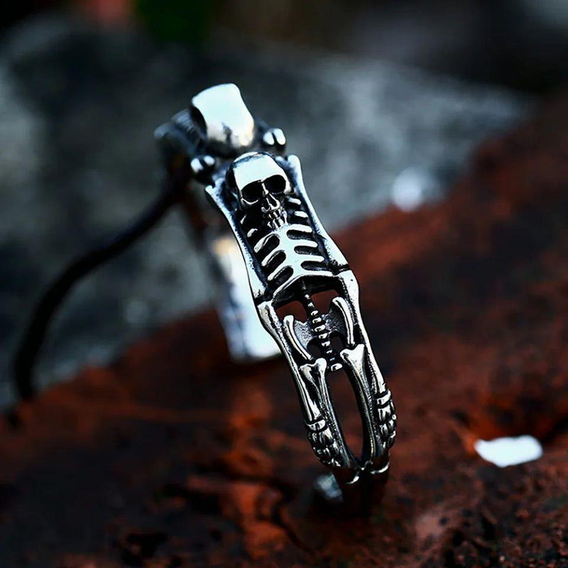 Punk-Inspired Gothic Double Skull Stainless Steel Bracelet for Men - Vintage Charm Jewelry