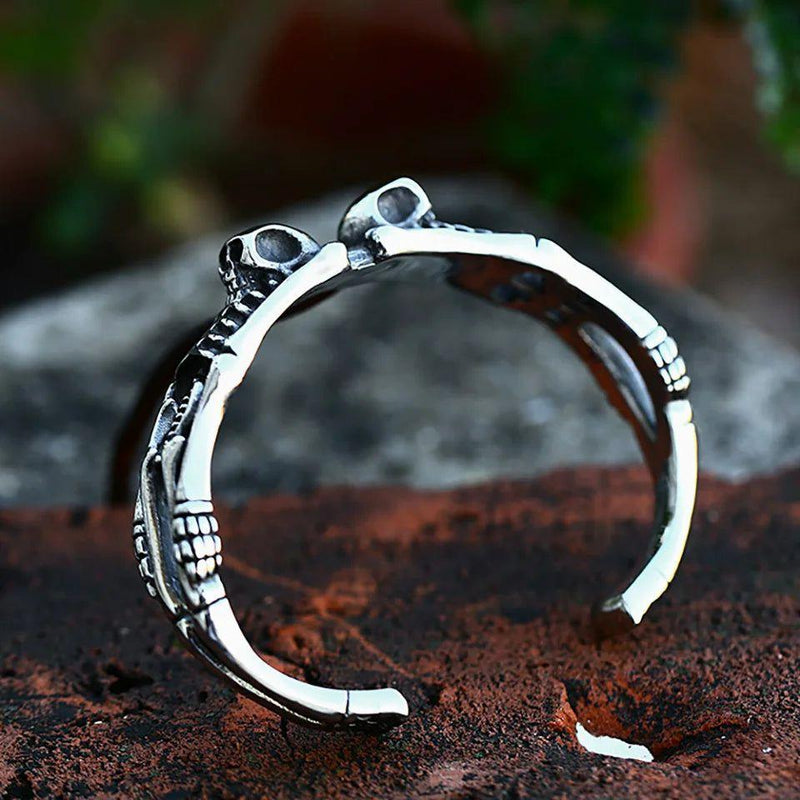 Punk-Inspired Gothic Double Skull Stainless Steel Bracelet for Men - Vintage Charm Jewelry