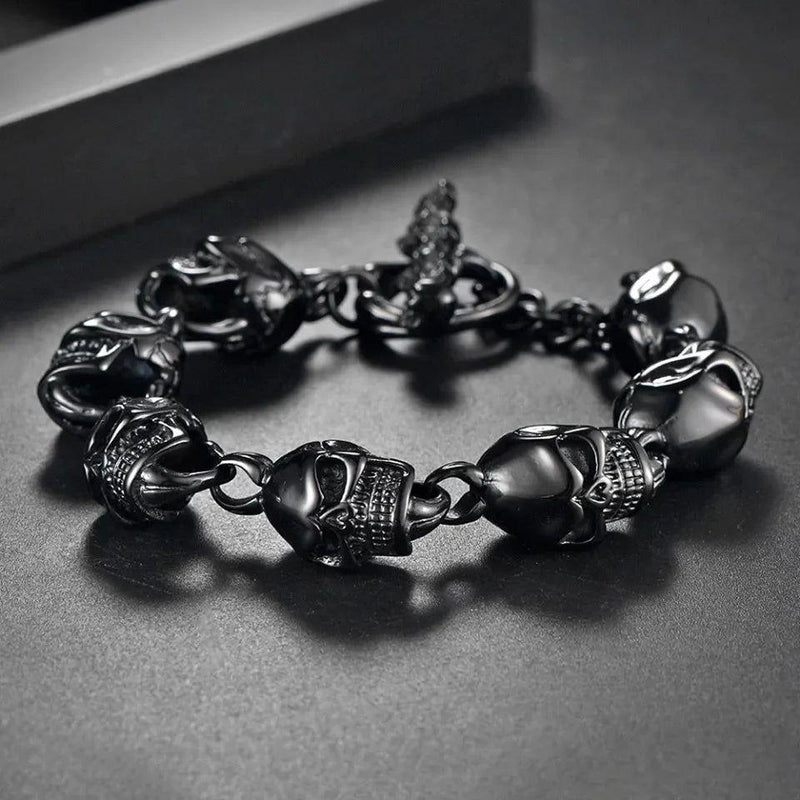 Punk Rock Skull Chain Bracelet for Men in Silver, Black, and Gold - 316L Stainless Steel Biker Jewelry