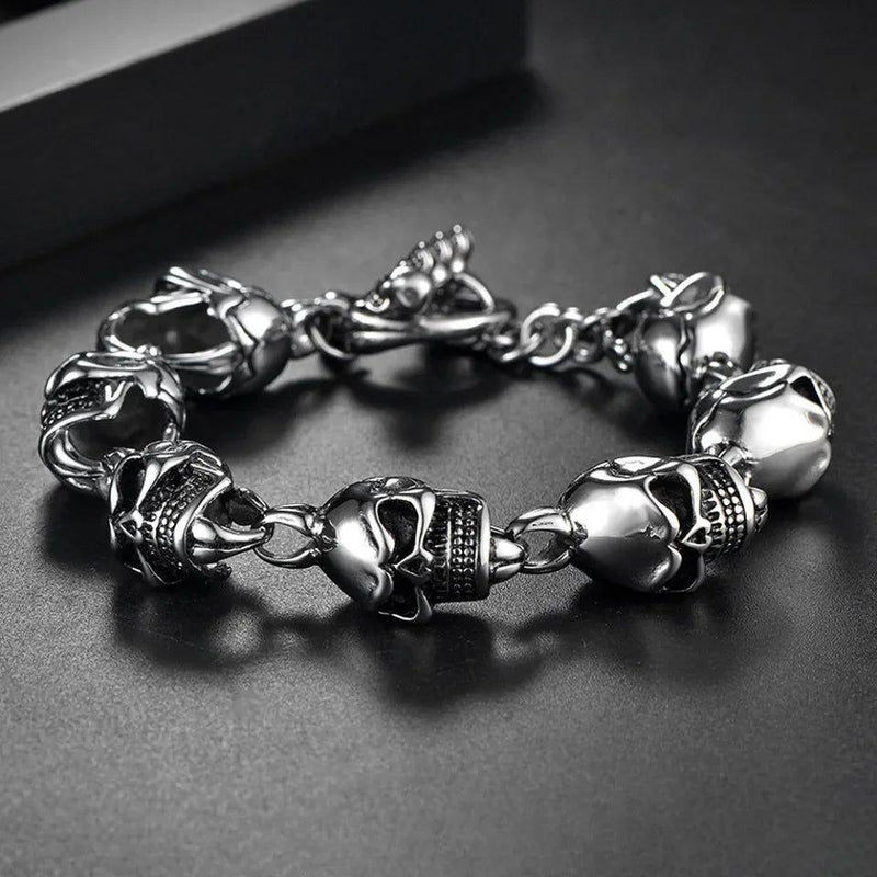 Punk Rock Skull Chain Bracelet for Men in Silver, Black, and Gold - 316L Stainless Steel Biker Jewelry