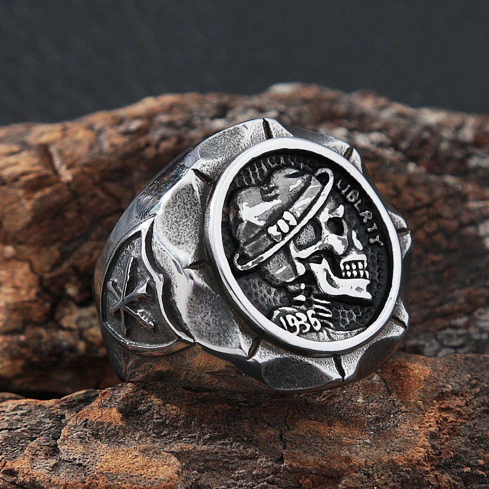 Punk Skull Biker Ring in Stainless Steel - Gothic 1936 Fashion Jewelry for Men