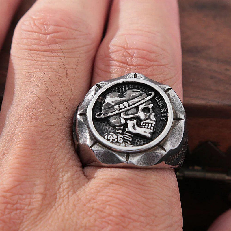 Punk Skull Biker Ring in Stainless Steel - Gothic 1936 Fashion Jewelry for Men