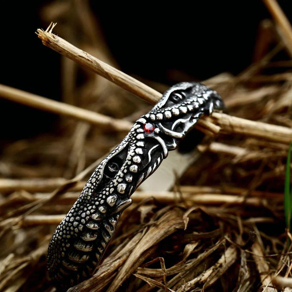 Punk Stainless Steel Crocodile Bracelet with Zircon Eyes - Unisex Fashion Jewelry Gift