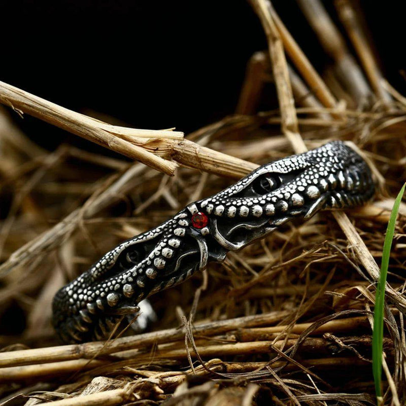 Punk Stainless Steel Crocodile Bracelet with Zircon Eyes - Unisex Fashion Jewelry Gift