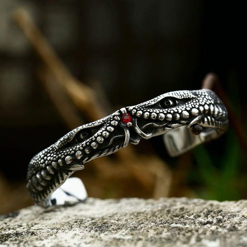 Punk Stainless Steel Crocodile Bracelet with Zircon Eyes - Unisex Fashion Jewelry Gift