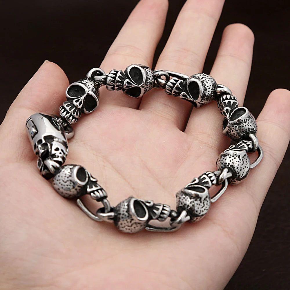 Punk Style Stainless Steel Skull Bracelets for Men - Gothic Motorcycle Jewelry and Gifts