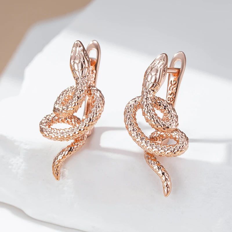 Punk Vintage Rose Gold Snake Drop Earrings - Unique Heavy Metal Animal Jewelry