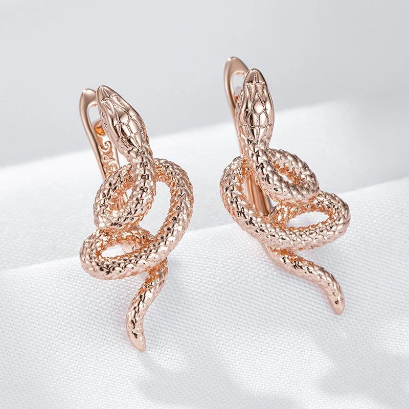 Punk Vintage Rose Gold Snake Drop Earrings - Unique Heavy Metal Animal Jewelry