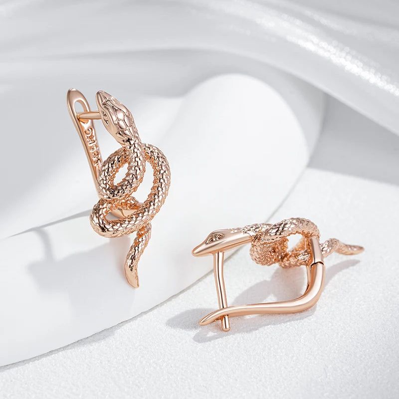 Punk Vintage Rose Gold Snake Drop Earrings - Unique Heavy Metal Animal Jewelry