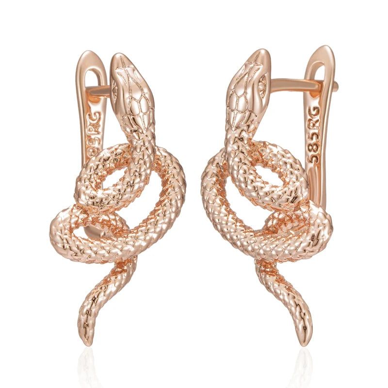 Punk Vintage Rose Gold Snake Drop Earrings - Unique Heavy Metal Animal Jewelry