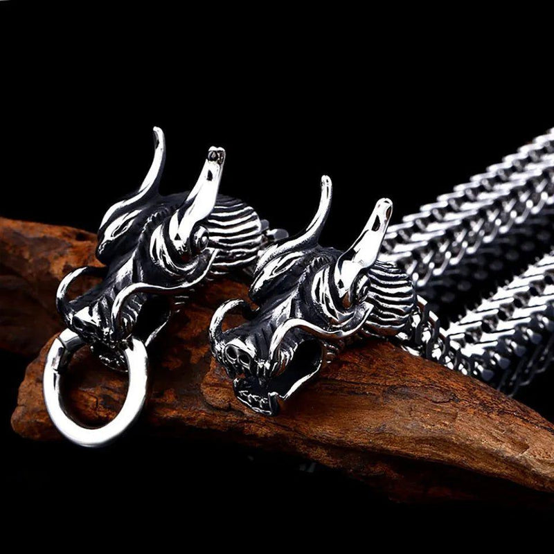 Punk Vintage Viking Dragon Head Bracelet for Men - 316L Stainless Steel Nordic Amulet Jewelry