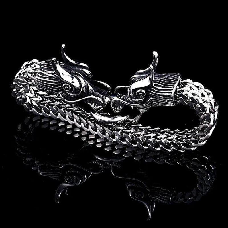 Punk Vintage Viking Dragon Head Bracelet for Men - 316L Stainless Steel Nordic Amulet Jewelry