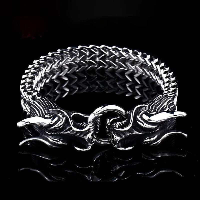 Punk Vintage Viking Dragon Head Bracelet for Men - 316L Stainless Steel Nordic Amulet Jewelry