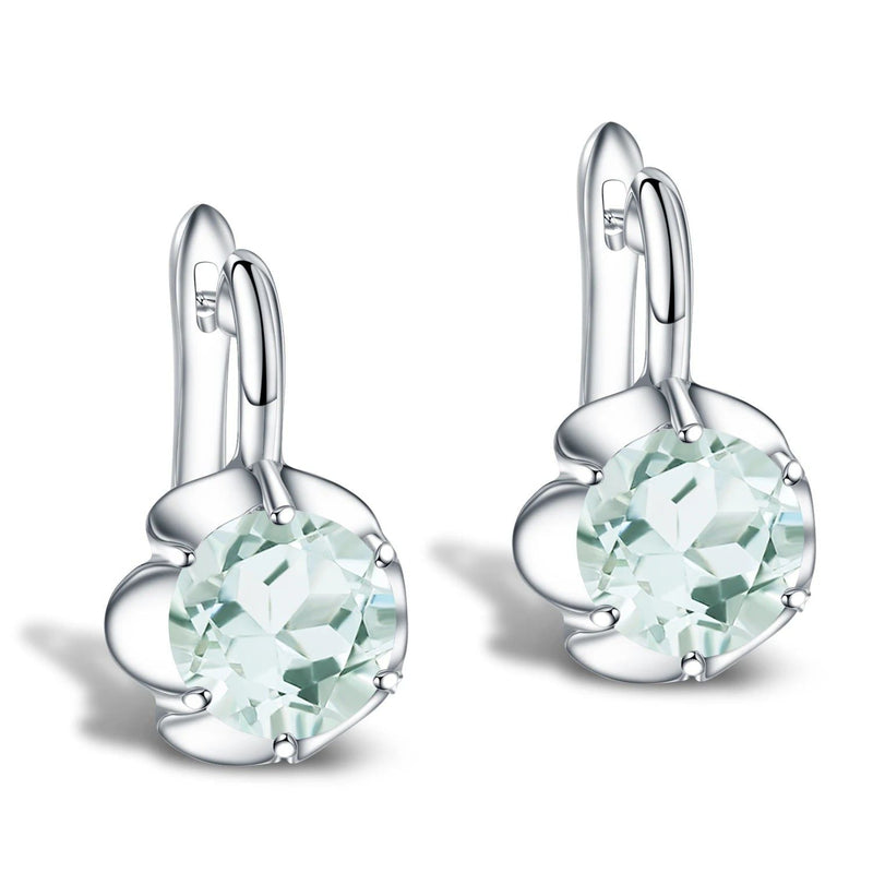 Pure 925 Sterling Silver Fine Jewelry Green Amethyst Stud Earrings