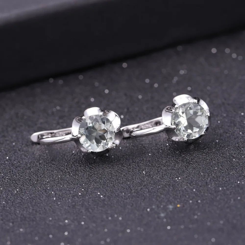 Pure 925 Sterling Silver Fine Jewelry Green Amethyst Stud Earrings