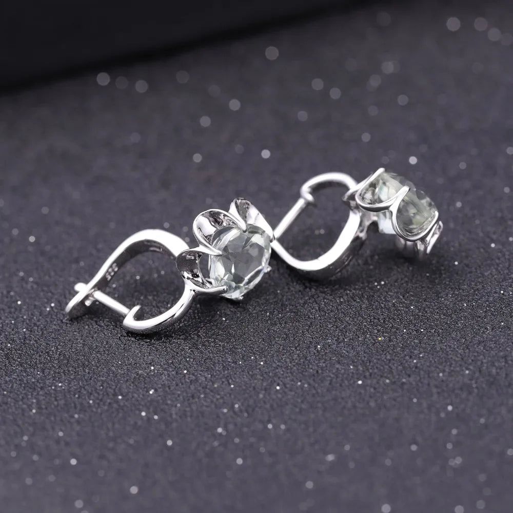 Pure 925 Sterling Silver Fine Jewelry Green Amethyst Stud Earrings