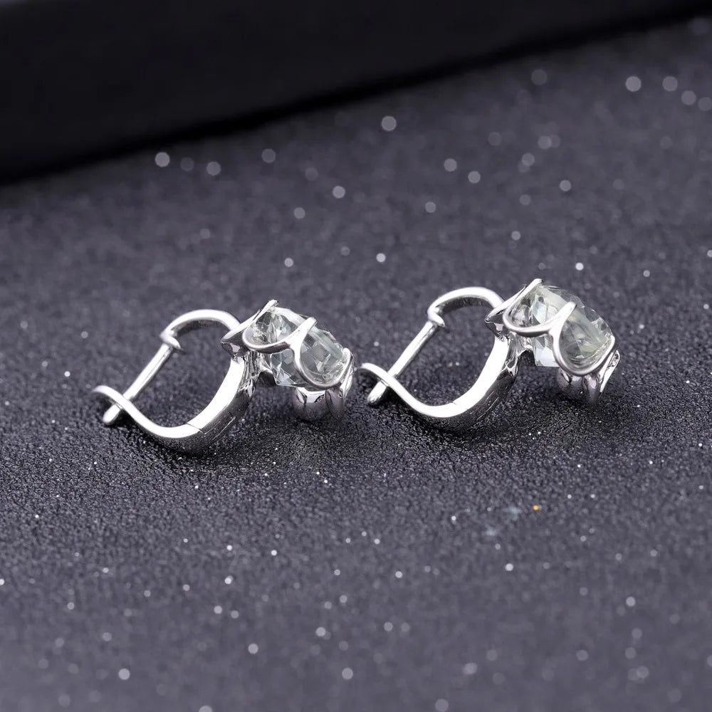 Pure 925 Sterling Silver Fine Jewelry Green Amethyst Stud Earrings