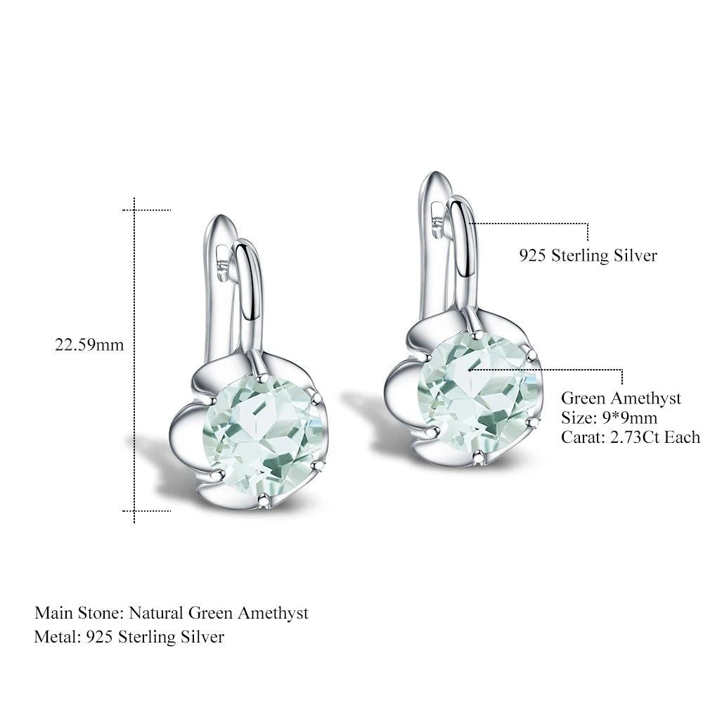 Pure 925 Sterling Silver Fine Jewelry Green Amethyst Stud Earrings