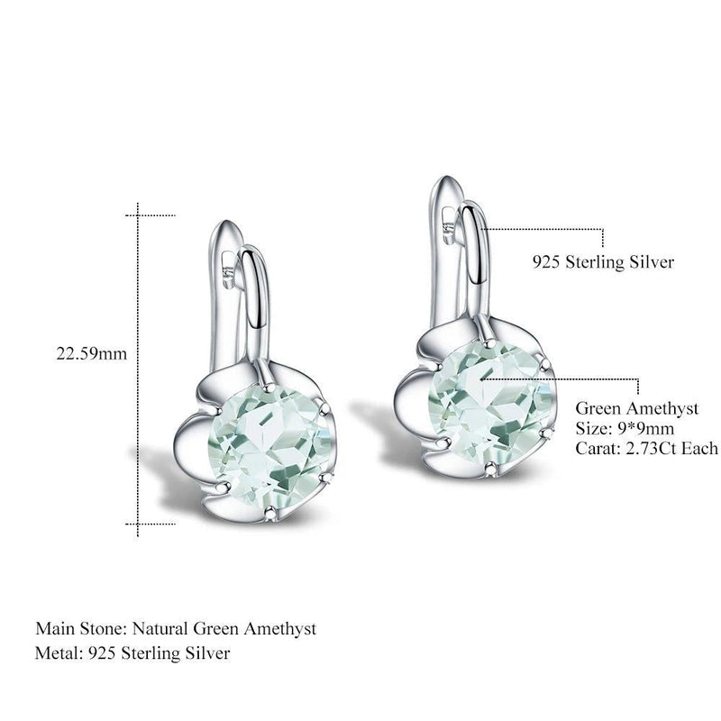 Pure 925 Sterling Silver Fine Jewelry Green Amethyst Stud Earrings