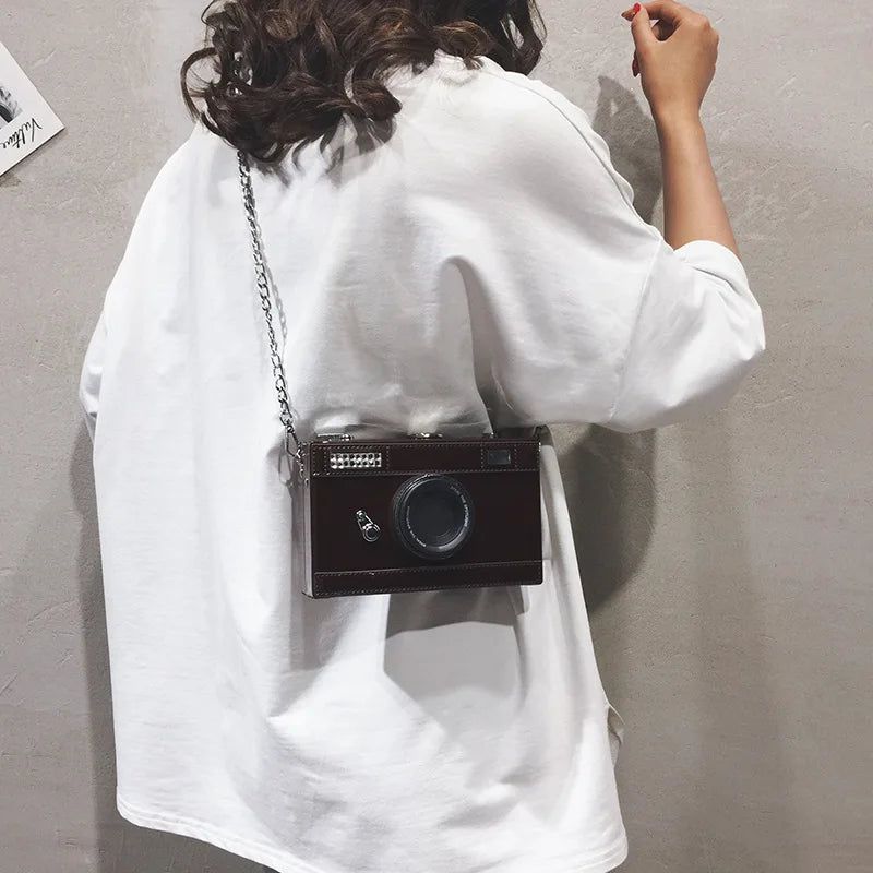 Quirky Camera Shaped Nubuck Clutch Bag for Women - Stylish Mini Crossbody Purse