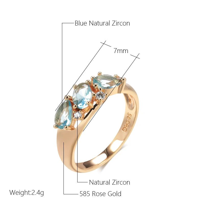 Radiant Blue Zircon Geometric Cocktail Ring in 585 Rose Gold - Vintage Charm Jewelry