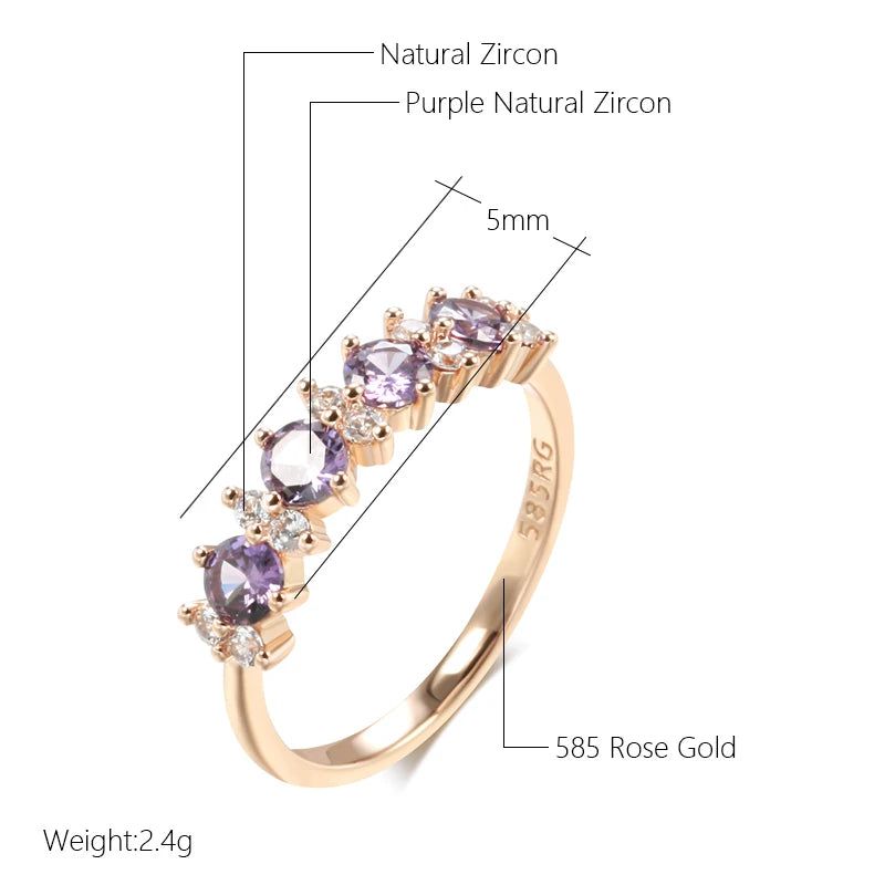 Radiant Purple Natural Zircon Ring in 585 Rose Gold with Matching Band Jewelry