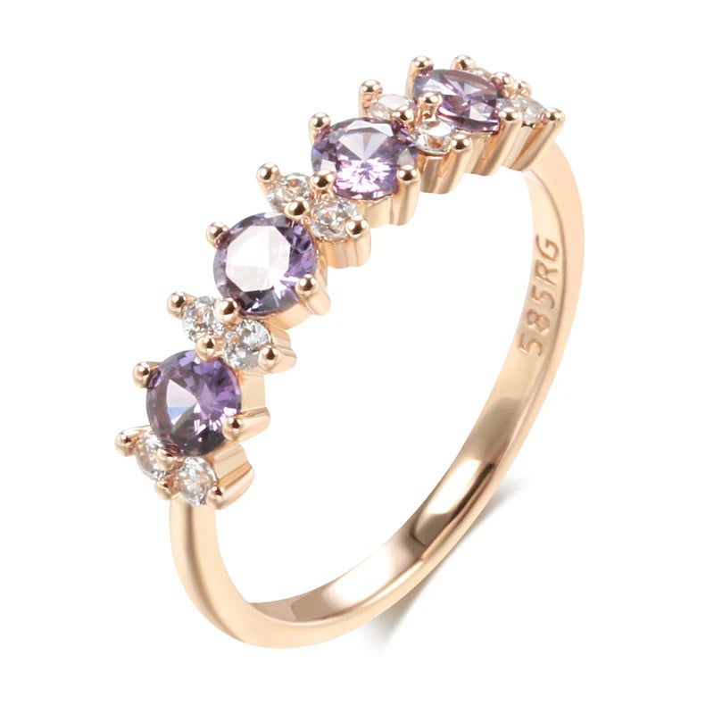 Radiant Purple Natural Zircon Ring in 585 Rose Gold with Matching Band Jewelry