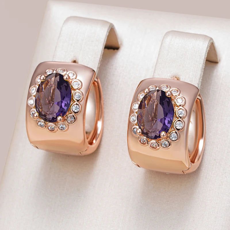 Radiant Purple Zircon Large Hoop Earrings in 585 Rose Gold - Trendy Fashion Jewelry