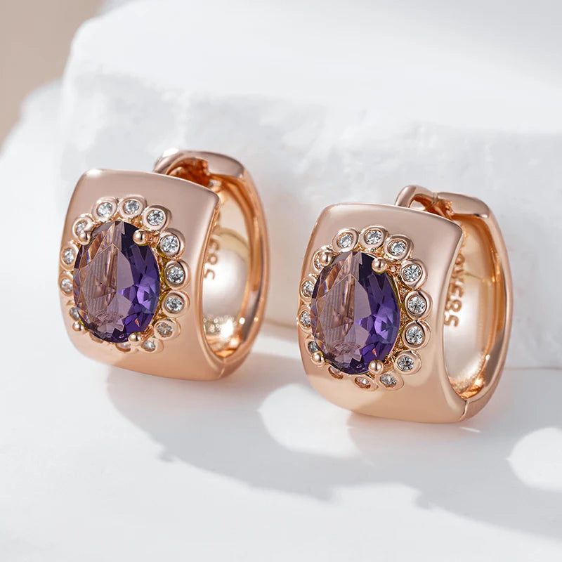 Radiant Purple Zircon Large Hoop Earrings in 585 Rose Gold - Trendy Fashion Jewelry