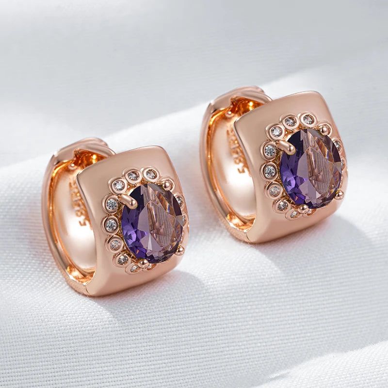 Radiant Purple Zircon Large Hoop Earrings in 585 Rose Gold - Trendy Fashion Jewelry