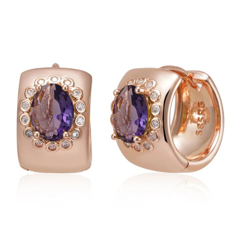 Radiant Purple Zircon Large Hoop Earrings in 585 Rose Gold - Trendy Fashion Jewelry