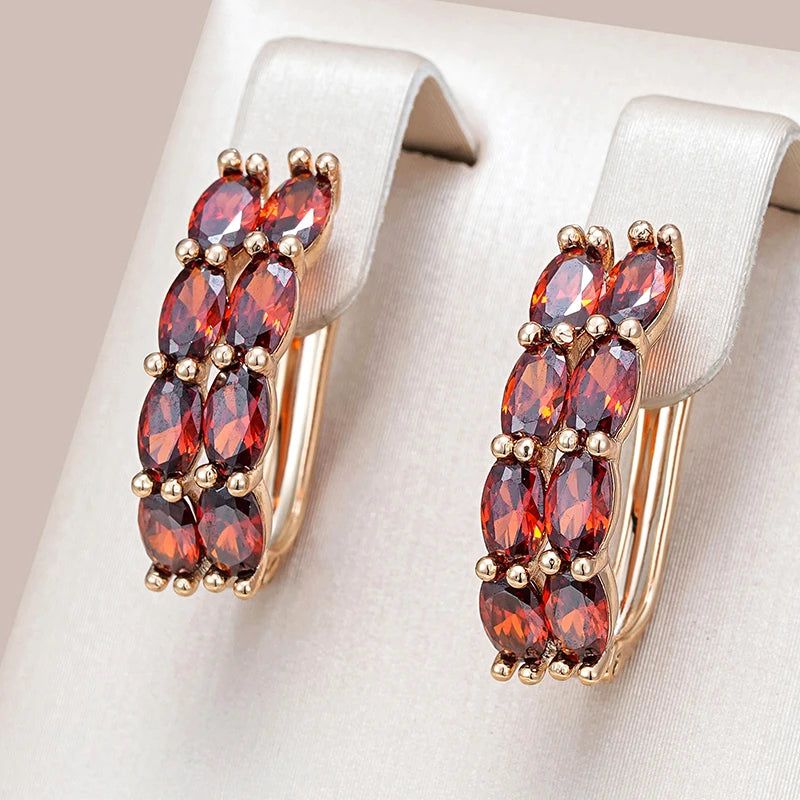 Radiant Red Natural Zircon Drop Earrings in 585 Rose Gold Finish - High-Quality Fashion Jewelry